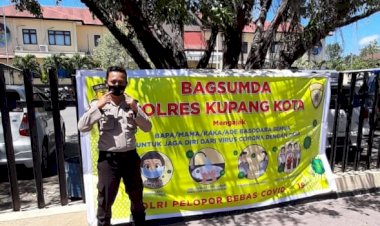 Peduli-Pencegahan-Virus-Corona-Covid-19,-Anggota-Bagsumda-Polres-Kupang-Kota-Pasang-Spanduk-Himbaun