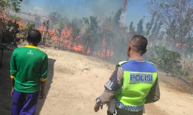 Anggota-Piket-UKL -Pos-Bundaran-Patung-Burung-Bantu-Padamkan-Api-kebakaran-Lahan-Kosong