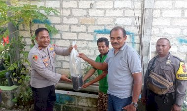 Kapolsek-Alak-Membagikan-Bibit-Ikan-Lele-Kepada-Masyarakat-Manutapen