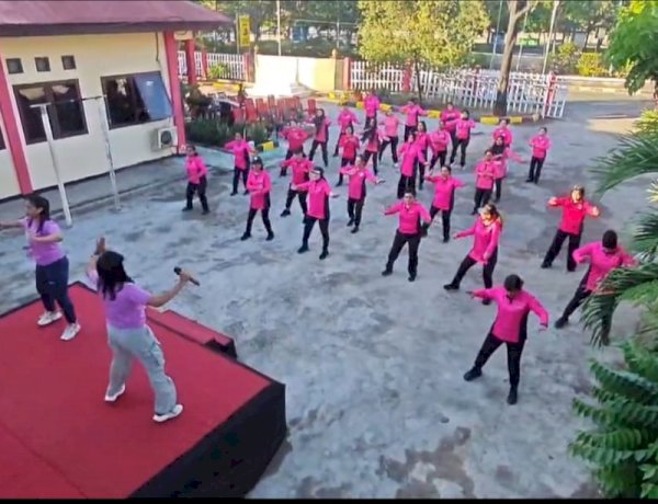 Pererat Silaturahmi dan Jaga Kebugaran, Bhayangkari Polresta Kupang Kota Gelar Olahraga Bersama di Polsek Kota Lama.
