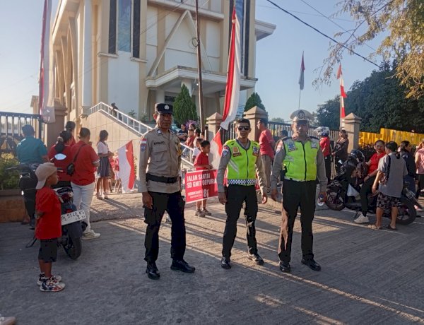 Sambut HUT ke-81 RI, Polsek Maulafa Amankan Jalan Santai Dua Sekolah Dasar di Oepura dan Maulafa.