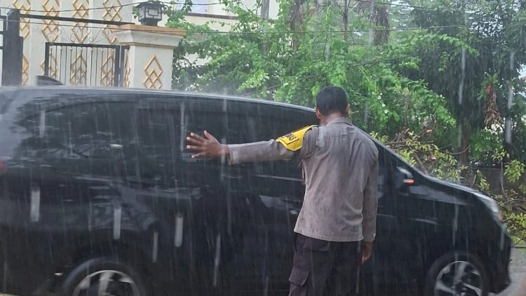 Respons-Cepat-Bhabinkamtibmas-Penfui-Bersama-Basarnas-dan-BPBD-Kota-Kupang,-Atasi-Pohon-Tumbang-yang-Sebabkan-Kemacetan-di-Jalan-Taebenu-Penfui.