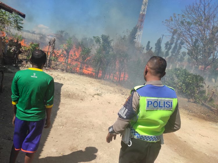 Anggota Piket UKL  Pos Bundaran Patung Burung Bantu Padamkan Api kebakaran Lahan Kosong