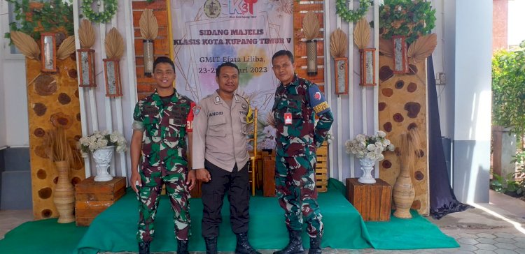 Sinergitas TNI-Polri, Bhabinkamtibmas, Babinsa AD dan Babinpotdirga AU Amankan Kegiatan Sidang Majelis Klasis Kota Kupang Timur V Tahun 2023