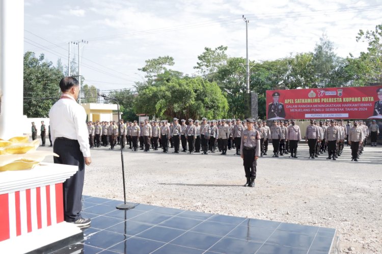 Jelang Pemilu 2024, Polresta Kupang Kota Gelar Apel Satkamling Wujudkan Harkamtibmas Dengan Pam Swakarsa