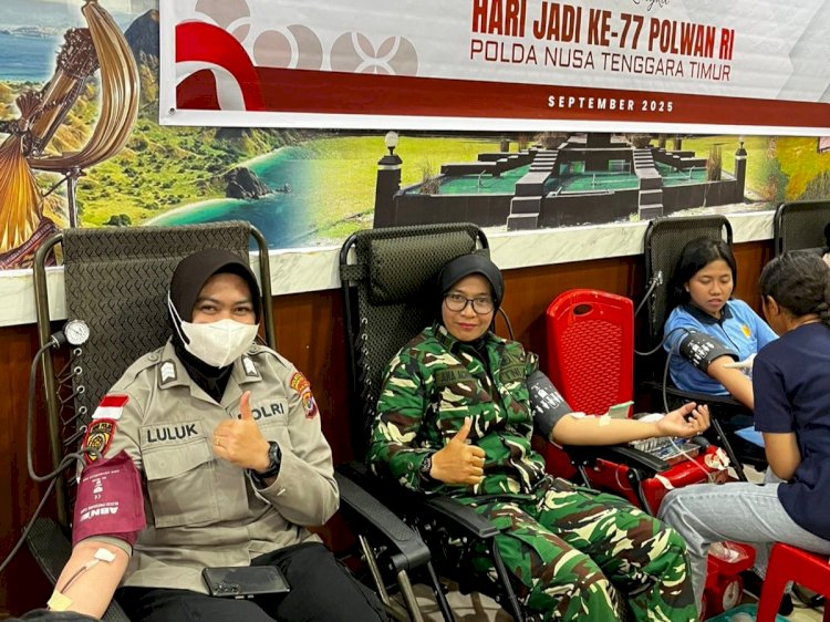 Polwan Polresta Kupang Kota Ikut Donor Darah di Hari Jadi ke-77