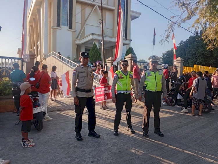 Sambut HUT ke-81 RI, Polsek Maulafa Amankan Jalan Santai Dua Sekolah Dasar di Oepura dan Maulafa.