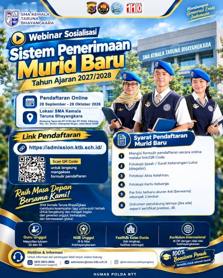 Wakapolri Launching SPMB SMA Kemala Taruna Bhayangkara T.A. 2027/2028, Putra-Putri NTT Berpeluang Raih Beasiswa Penuh 100 Persen.